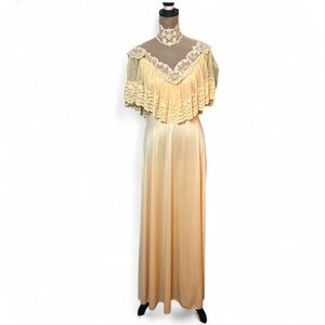 Elegant Vintage 60s 70s Edwardian Cream Lace Dress